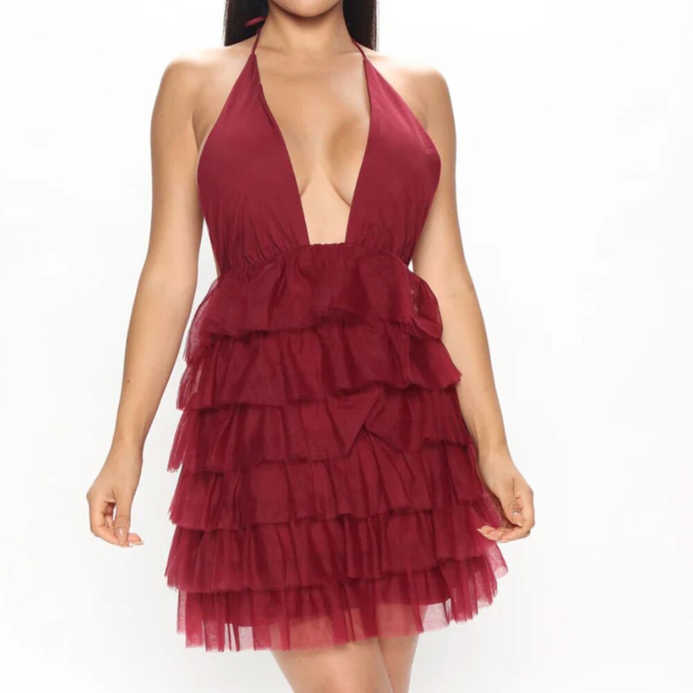 BRAND NEW- Petite Looking Cute Tulle Mini Dress - Burgundy- Size M